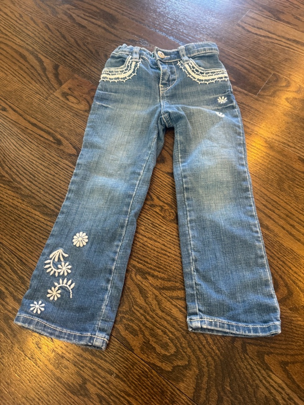 GAP Blue Girls Denim Jeans with White Floral Embroidery